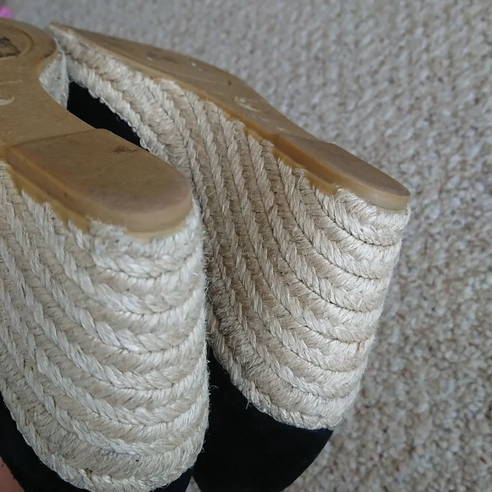 VINCE Sonora Black Suede D'orsay Jute Platform Wedge Sandal size 8.5 M